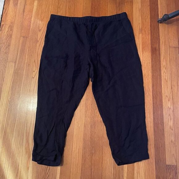 H&M | black linen blend drawstring crop pants XL - Picture 1 of 6